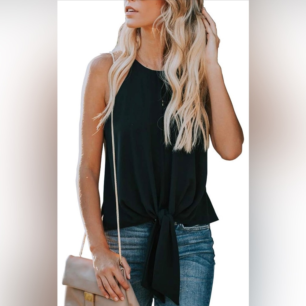 Front Tie Sleeveless Blouse
